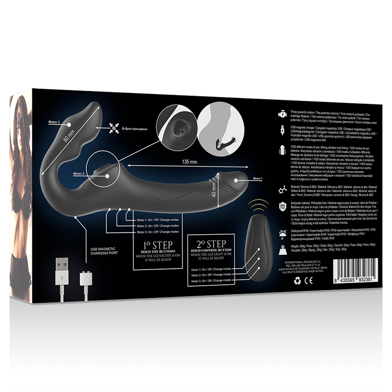IBIZA - REMOTE CONTROL STRAPLESS VIBRATOR 3 MOTORS 1000 COMBINATIONS. IBIZA TECHNOLOGY