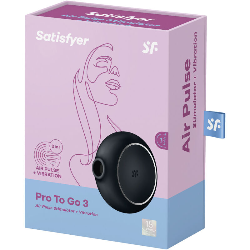 SATISFYER - PRO TO GO 3 DOUBLE AIR PULSE STIMULATOR & VIBRATOR BLACK - ToysByMonk