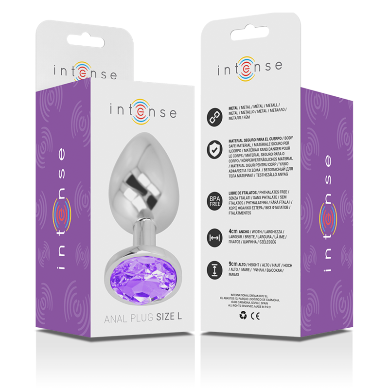 INTENSE - ALUMINUM METAL ANAL PLUG WITH VIOLET CRYSTAL SIZE L INTENSE ANAL TOYS
