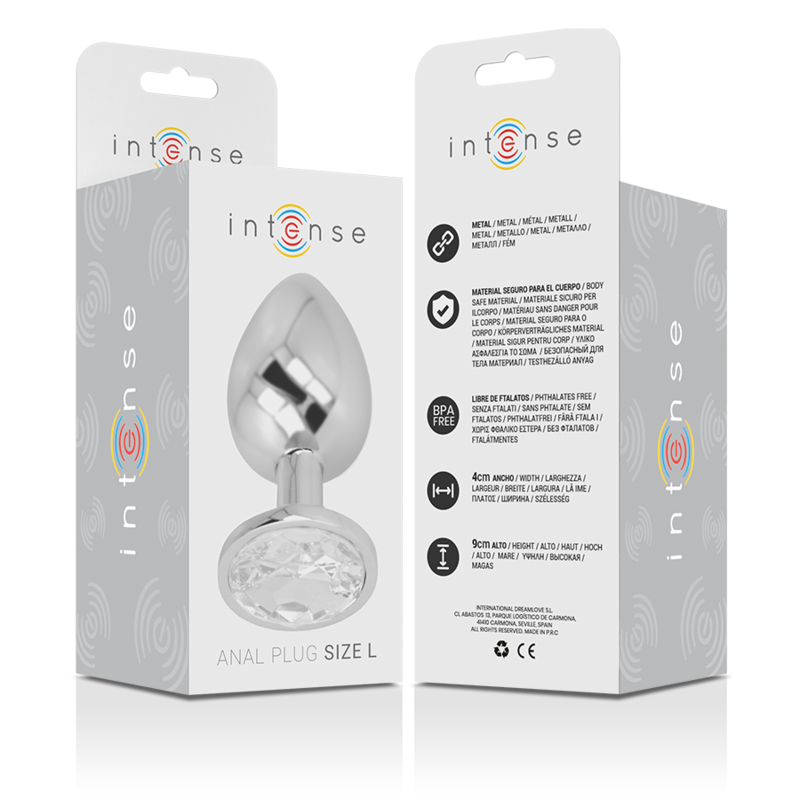INTENSE - ALUMINUM METAL ANAL PLUG WITH SILVER CRYSTAL SIZE L - ToysByMonk