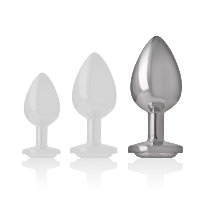 INTENSE - ALUMINUM METAL ANAL PLUG WITH SILVER CRYSTAL SIZE L - ToysByMonk