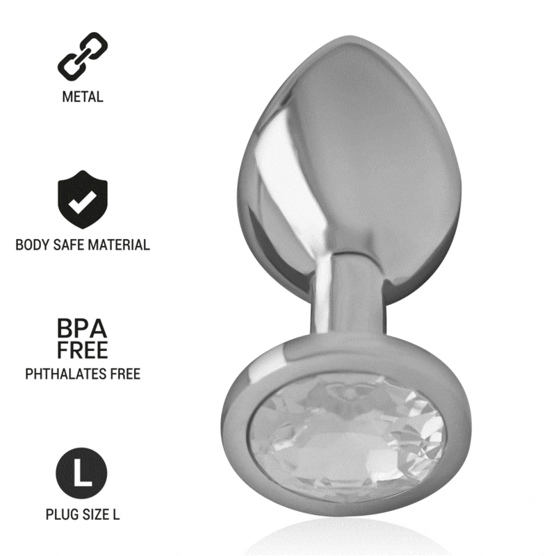 INTENSE - ALUMINUM METAL ANAL PLUG WITH SILVER CRYSTAL SIZE L - ToysByMonk