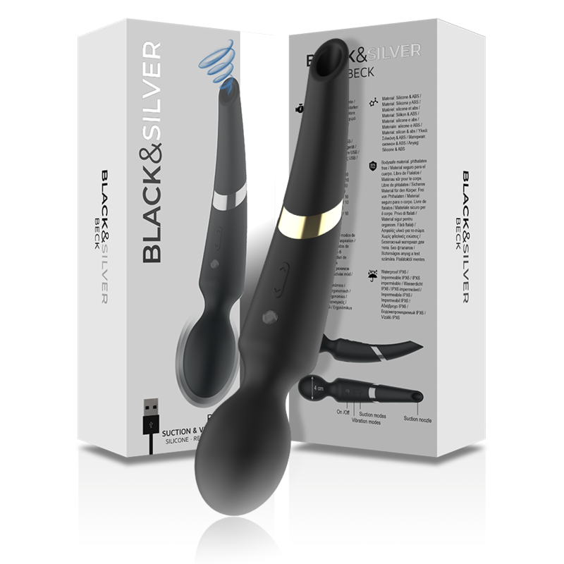 BLACK&SILVER - BECK RECHARGEABLE SILICONE MASSAGER AND SUCTION BLACK BLACK&SILVER