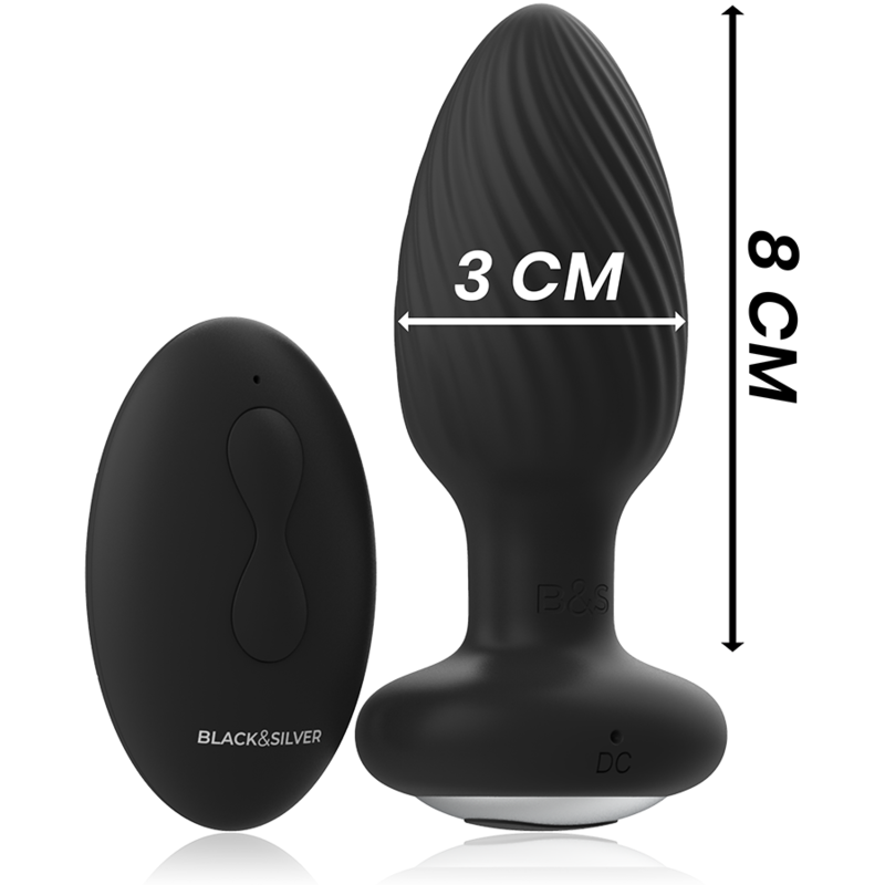 BLACK&SILVER - WELLS PLUG SILICONE ANAL ROTATOR REMOTE CONTROL BLACK&SILVER