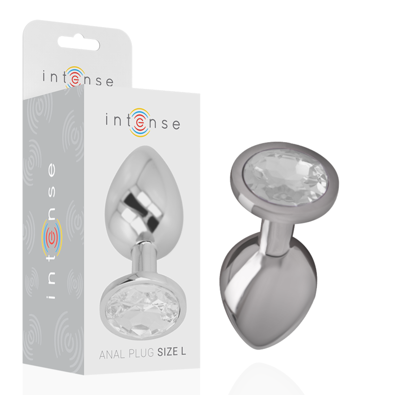 INTENSE - ALUMINUM METAL ANAL PLUG WITH SILVER CRYSTAL SIZE L - ToysByMonk