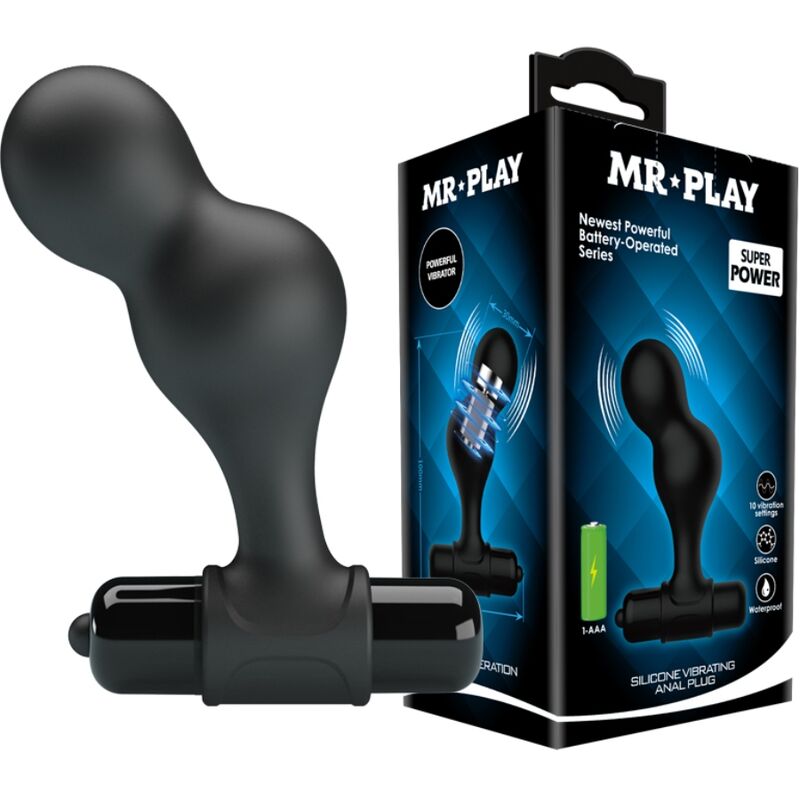 MR PLAY - ZWARTE SILICONEN VIBRATOR ANAAL PLUG