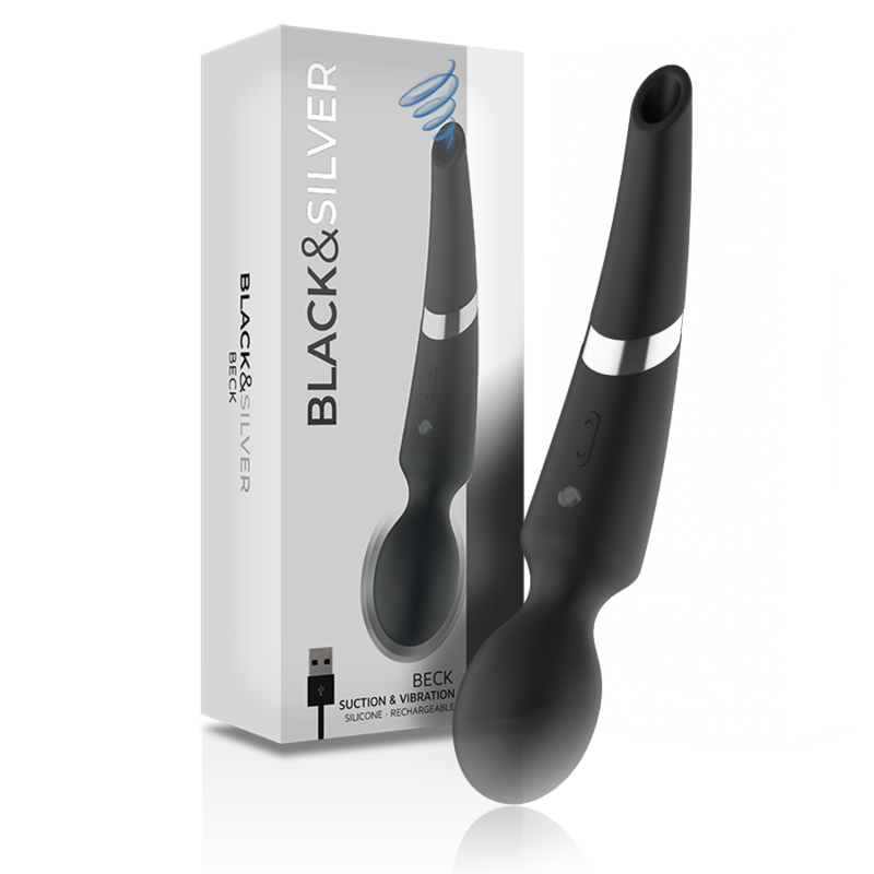 BLACK&SILVER - BECK RECHARGEABLE SILICONE MASSAGER AND SUCTION BLACK BLACK&SILVER