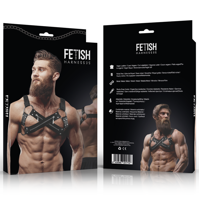 FETISH SUBMISSIVE ATTITUDE - ADJUSTABLE NEOPRENE CROSS-OVER CHEST BULLDOG HARNESS WITH ZIPPERS FOR MEN - ToysByMonk