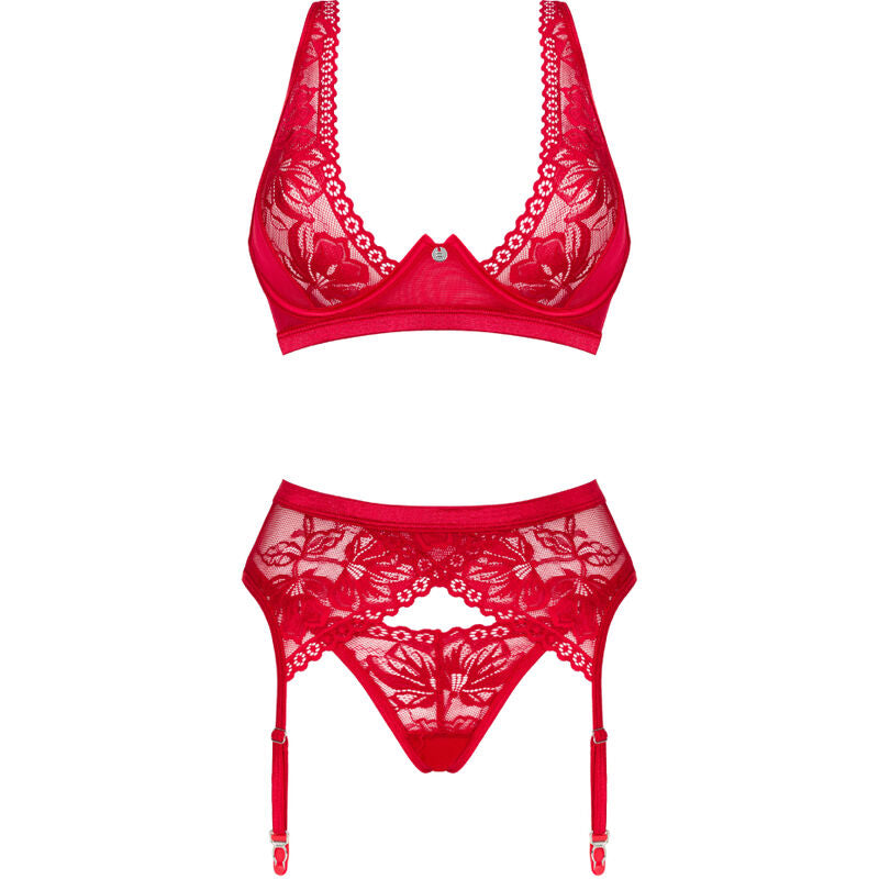 OBSESSIVE - LACELOVE SET THREE PIECES RED XS/S - ToysByMonk