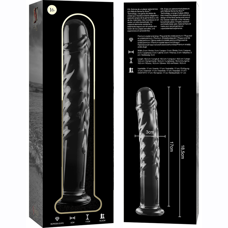 NEBULA SERIES BY IBIZA - MODEL 16 DILDO BOROSILICATE GLASS CLEAR 18.5 CM -O- 3 CM - ToysByMonk