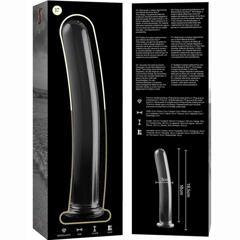 NEBULA SERIES BY IBIZA - MODEL 17 DILDO BOROSILICATE GLASS CLEAR 18.5 CM -O- 3 CM - ToysByMonk