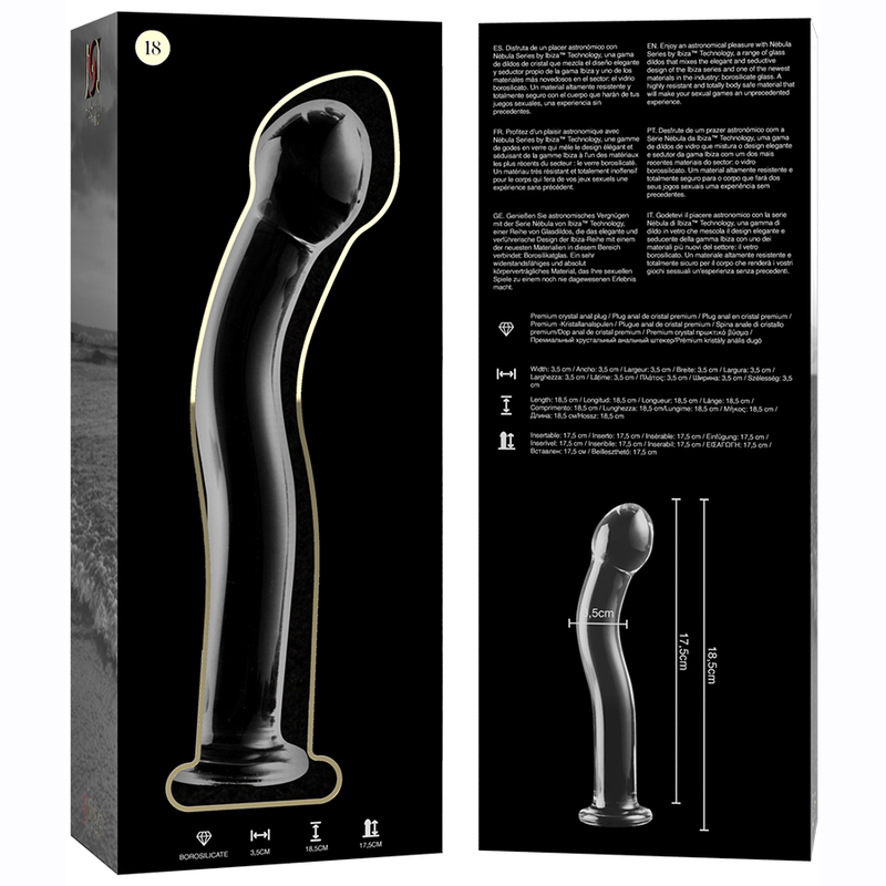 NEBULA SERIES BY IBIZA - MODEL 18 DILDO BOROSILICATE GLASS CLEAR 18.5 CM -O- 3.5 CM - ToysByMonk