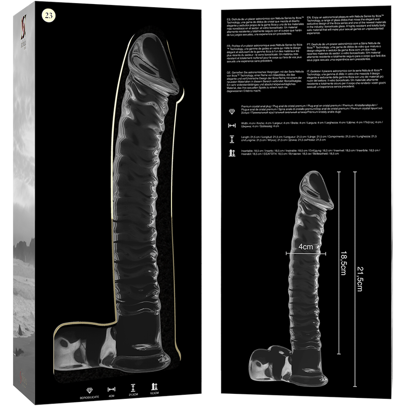 NEBULA SERIES BY IBIZA - MODEL 23 DILDO BOROSILICATE GLASS CLEAR 21.5 CM -O- 4 CM - ToysByMonk