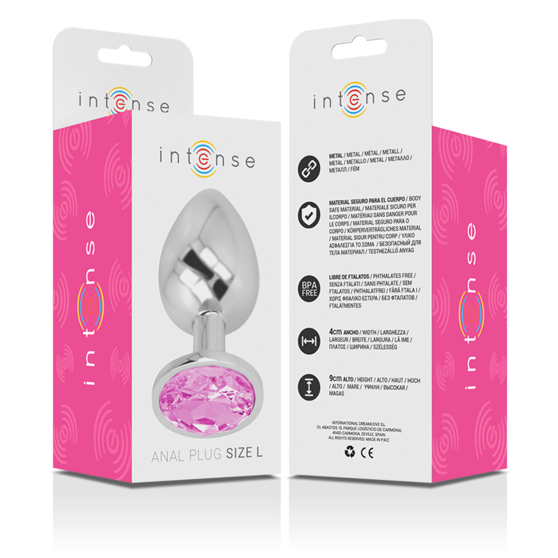 INTENSE - ALUMINUM METAL ANAL PLUG WITH PINK CRYSTAL SIZE L - ToysByMonk