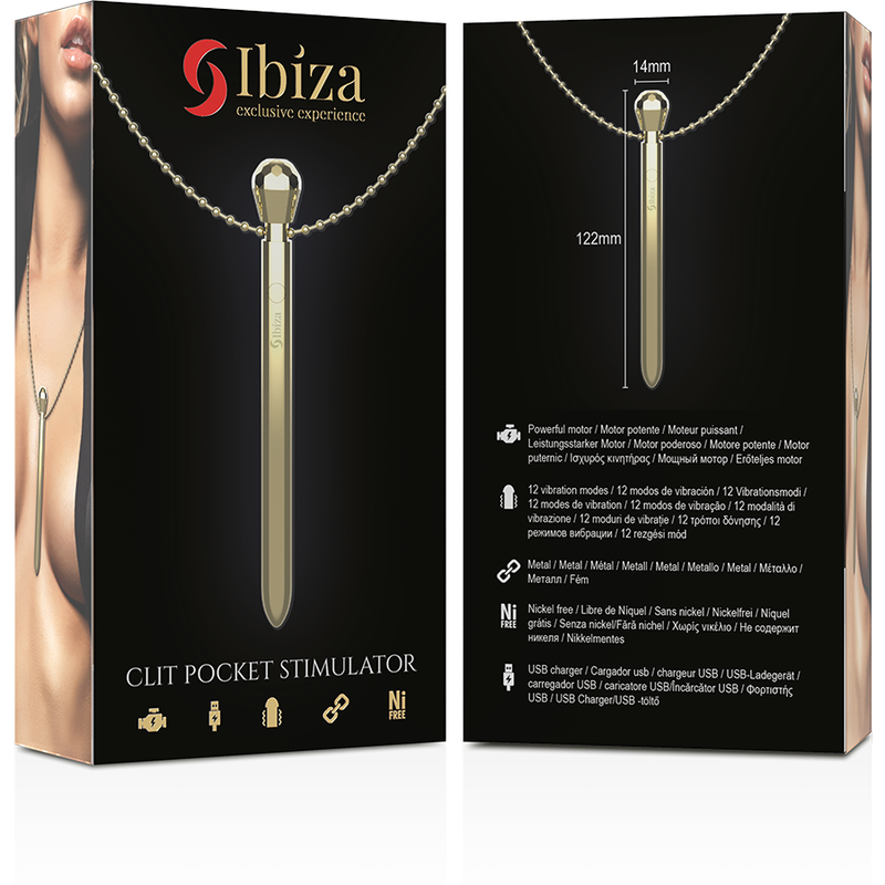 IBIZA - CLIT POCKET STIMULATOR NECKLACE USB CHARGER 12 VIBRATION MODES GOLDEN 12,2 X 1,5 - ToysByMonk