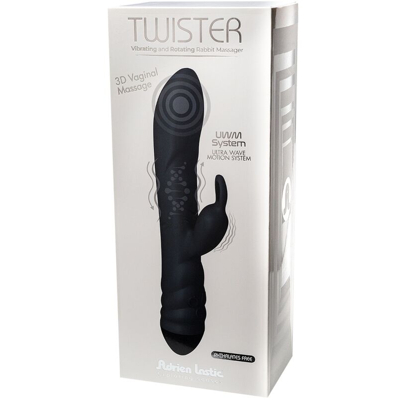 ADRIEN LASTIC - TWISTER VIBRATOR AND ROTATOR MASSAGER RABBIT BLACK - ToysByMonk