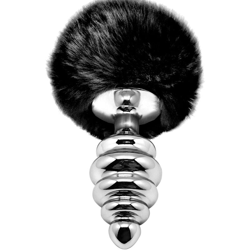 ALIVE - ANAL PLEASURE PLUG SPIRAL METAL FLUFFY BLACK SIZE M - ToysByMonk