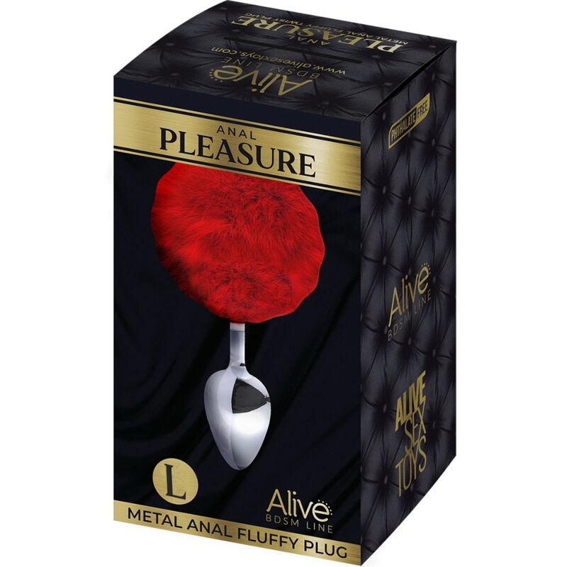 ALIVE - ANAL PLEASURE PLUG SMOOTH METAL FLUFFY RED SIZE L - ToysByMonk