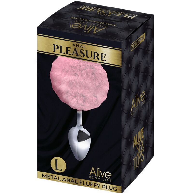 ALIVE - ANAL PLEASURE PLUG SMOOTH METAL FLUFFY PINK SIZE L - ToysByMonk