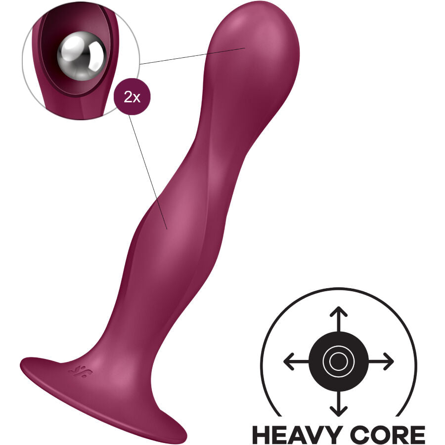SATISFYER - DOUBLE BALL-R SILICONE DILDO GARNET - ToysByMonk