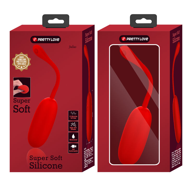 PRETTY LOVE - JULIUS WATERPROOF-RECHARGEABLE VIBRATING EGG RED - ToysByMonk