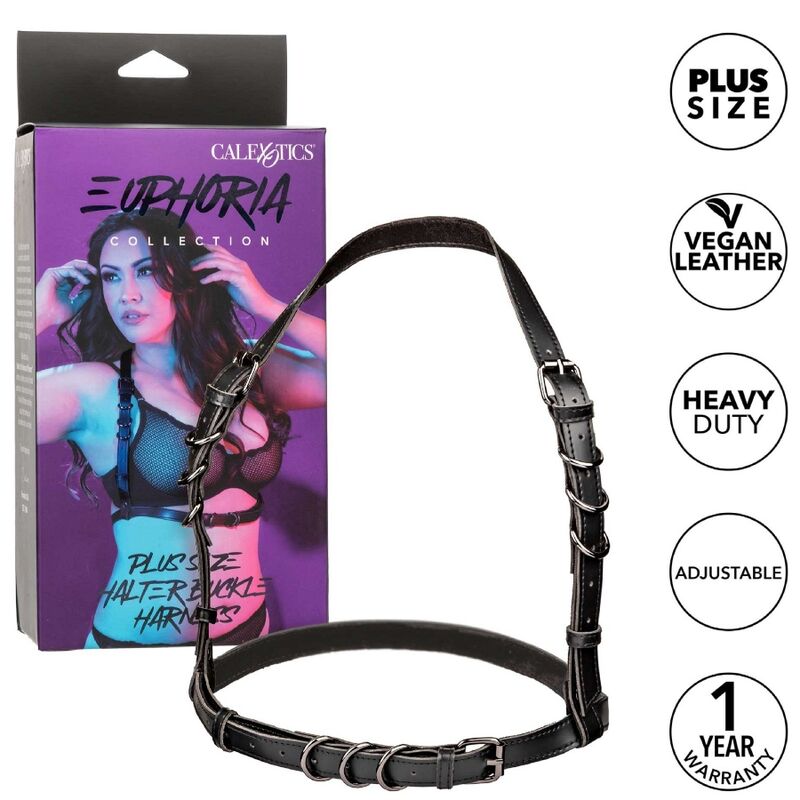 CALEXOTICS - EUPHORIA PLUS SIZE HALTER BUCKLE HARNESS BLACK - ToysByMonk