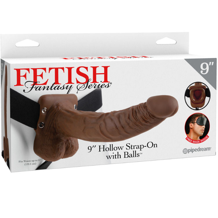 FETISH FANTASY SERIES - SERIES 9 HOLLOW STRAP-ON WITH BALLS 22.9CM BROWN FETISH FANTASY SERIES