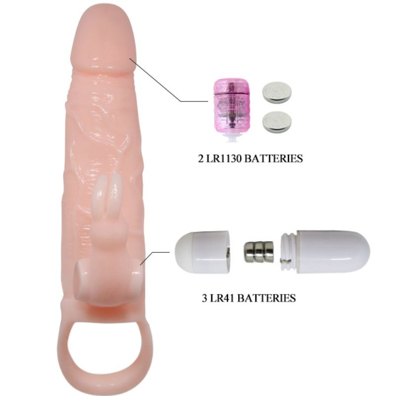BAILE - BRAVE MAN PENIS COVER WITH RABBIT AND DOUBLE ENGINE FLESH 16.5 CM BAILE FOR HIM