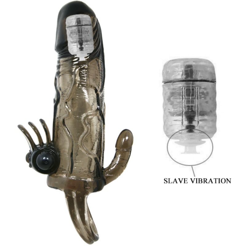 BAILE - BRAVE MAN PENIS COVER WITH CLIT AND ANAL STIMULATION DOUBLE BULLET BLACK 16.5 CM BAILE FOR HIM