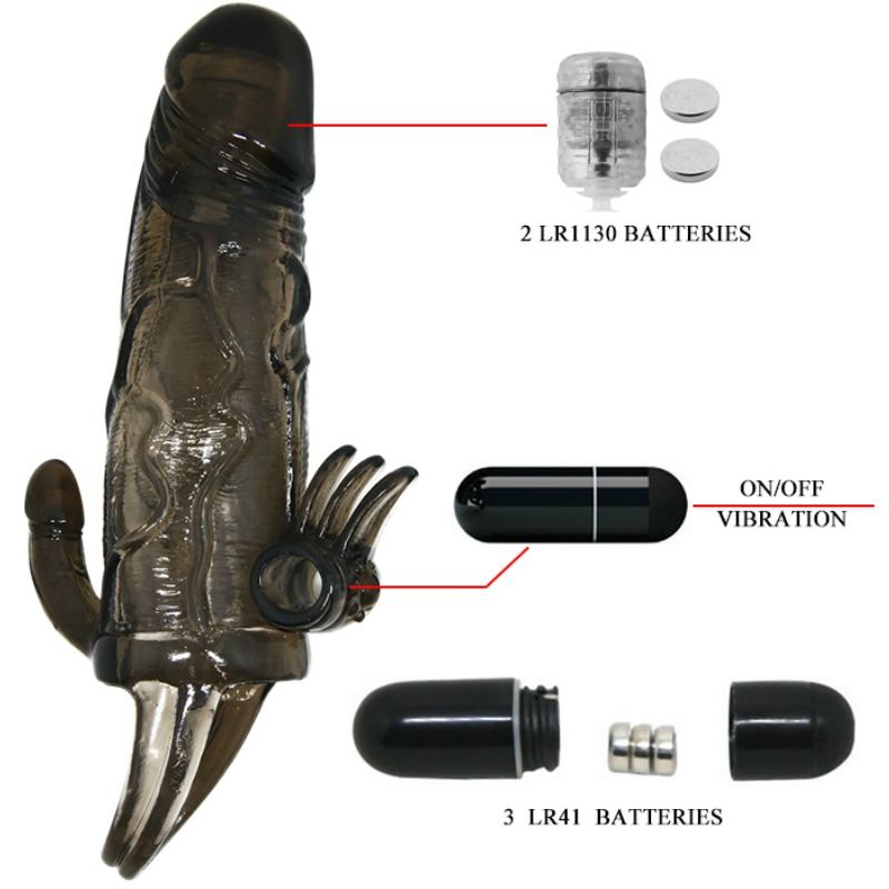BAILE - BRAVE MAN PENIS COVER WITH CLIT AND ANAL STIMULATION DOUBLE BULLET BLACK 16.5 CM BAILE FOR HIM