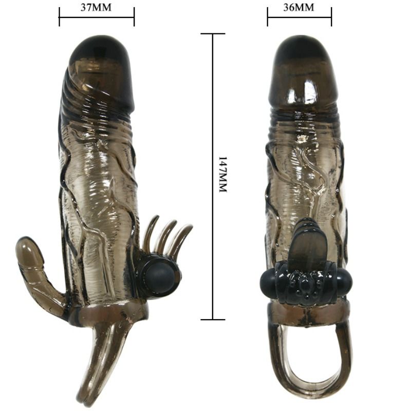 BAILE - BRAVE MAN PENIS COVER WITH CLIT AND ANAL STIMULATION DOUBLE BULLET BLACK 16.5 CM BAILE FOR HIM