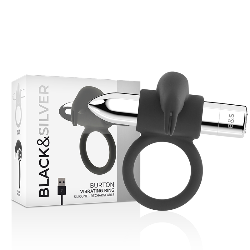 BLACK&SILVER - BURTON RECHARGEABLE RING 10 VIBRATION MODES - ToysByMonk