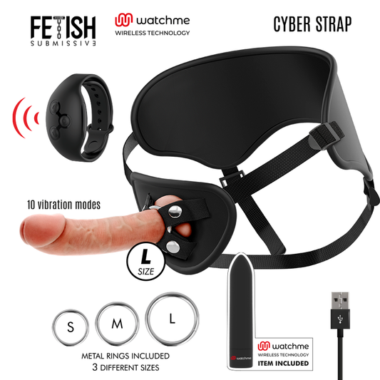 FETISH SUBMISSIVE CYBER STRAP - HARNESS WITH DILDO AND BULLET REMOTE CONTROL WATCHME L TECHNOLOGY FETISH SUBMISSIVE