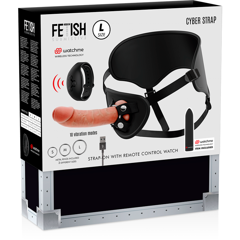 FETISH SUBMISSIVE CYBER STRAP - HARNESS WITH DILDO AND BULLET REMOTE CONTROL WATCHME L TECHNOLOGY FETISH SUBMISSIVE