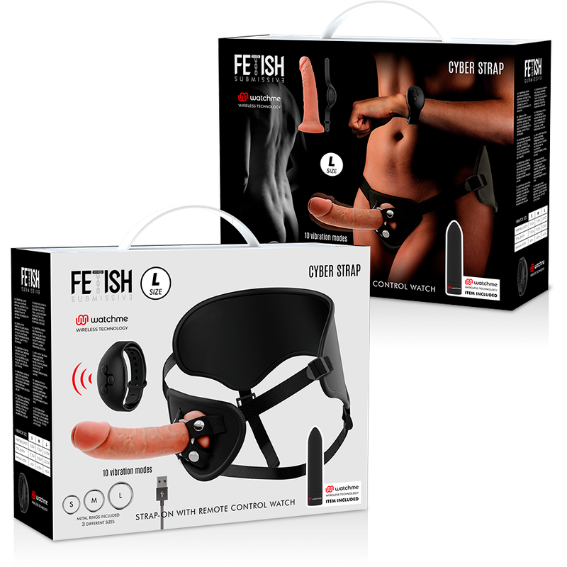 FETISH SUBMISSIVE CYBER STRAP - HARNESS WITH DILDO AND BULLET REMOTE CONTROL WATCHME L TECHNOLOGY FETISH SUBMISSIVE