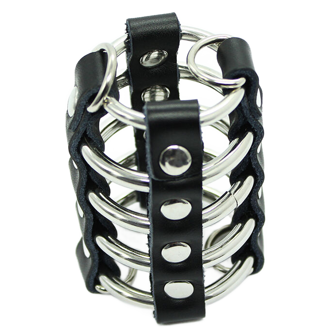 OHMAMA FETISH - PENIS CAGE WITH METAL RINGS AND LEATHER STRAPS - ToysByMonk