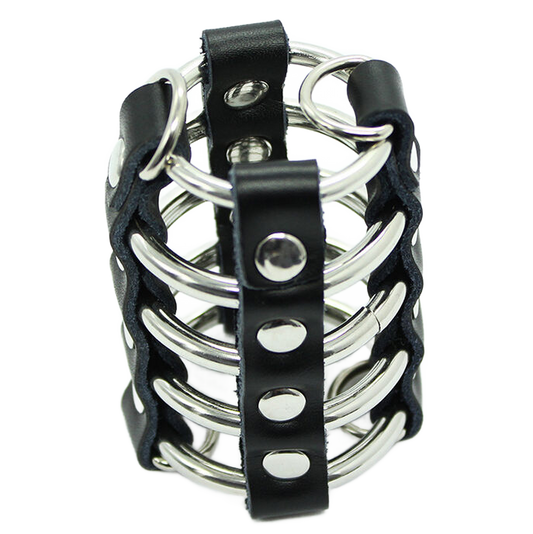 OHMAMA FETISH - PENIS CAGE WITH METAL RINGS AND LEATHER STRAPS - ToysByMonk