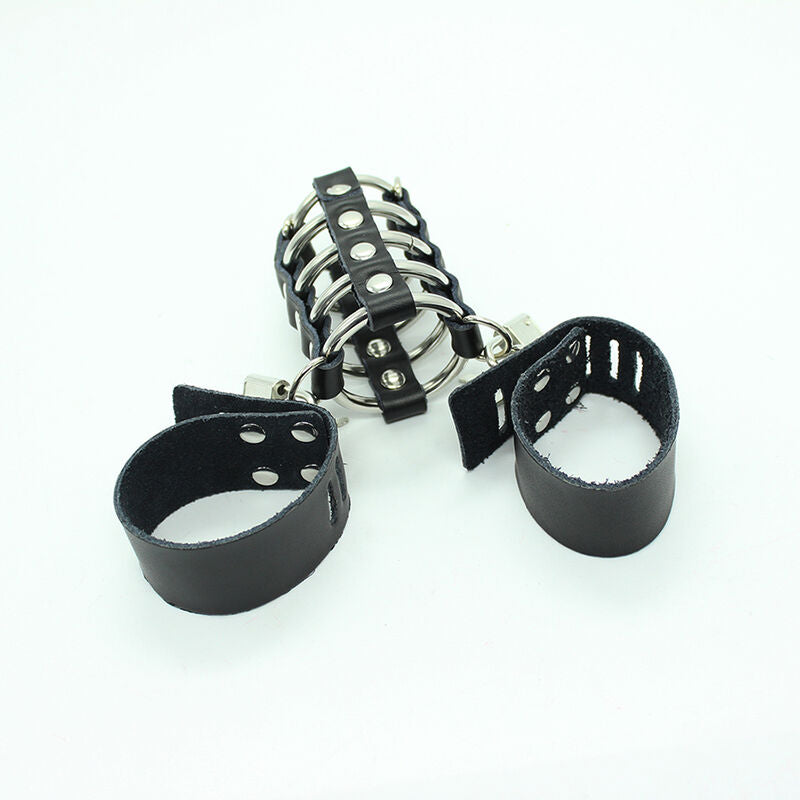 OHMAMA FETISH - PENIS CAGE WITH METAL RINGS AND LEATHER STRAPS - ToysByMonk