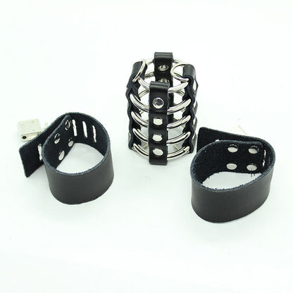 OHMAMA FETISH - PENIS CAGE WITH METAL RINGS AND LEATHER STRAPS - ToysByMonk