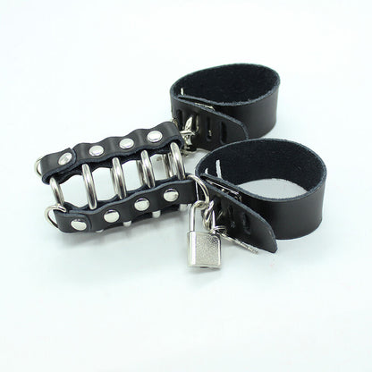 OHMAMA FETISH - PENIS CAGE WITH METAL RINGS AND LEATHER STRAPS - ToysByMonk