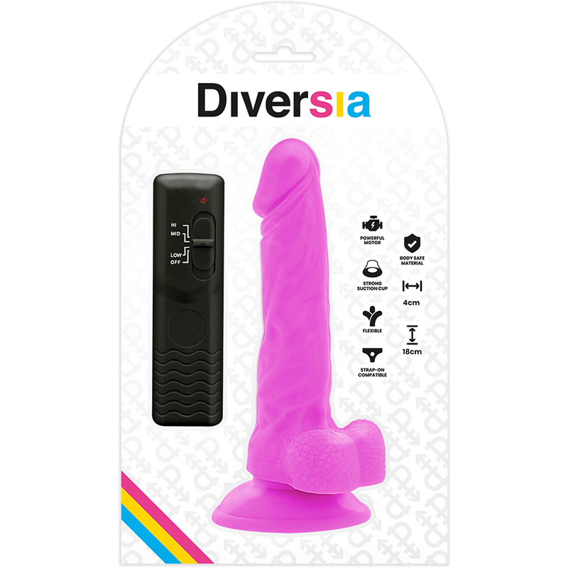 DIVERSIA - FLEXIBLE VIBRATING DILDO PURPLE 18 CM -O- 4 CM DIVERSIA
