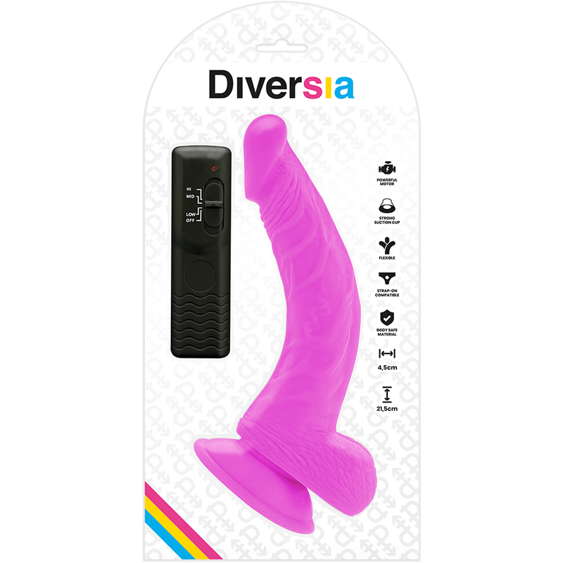 DIVERSIA - FLEXIBLE VIBRATING DILDO PURPLE 21.5 CM -O- 4.5 CM DIVERSIA