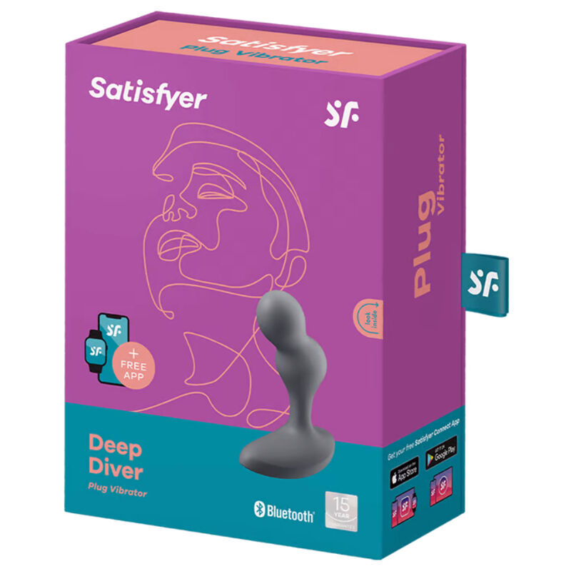 SATISFYER - DEEP DIVER VIBRATING PLUG APP GREY - ToysByMonk