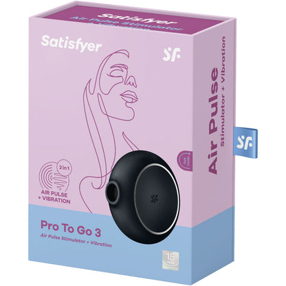 SATISFYER - PRO TO GO 3 DOUBLE AIR PULSE STIMULATOR & VIBRATOR BLACK - ToysByMonk
