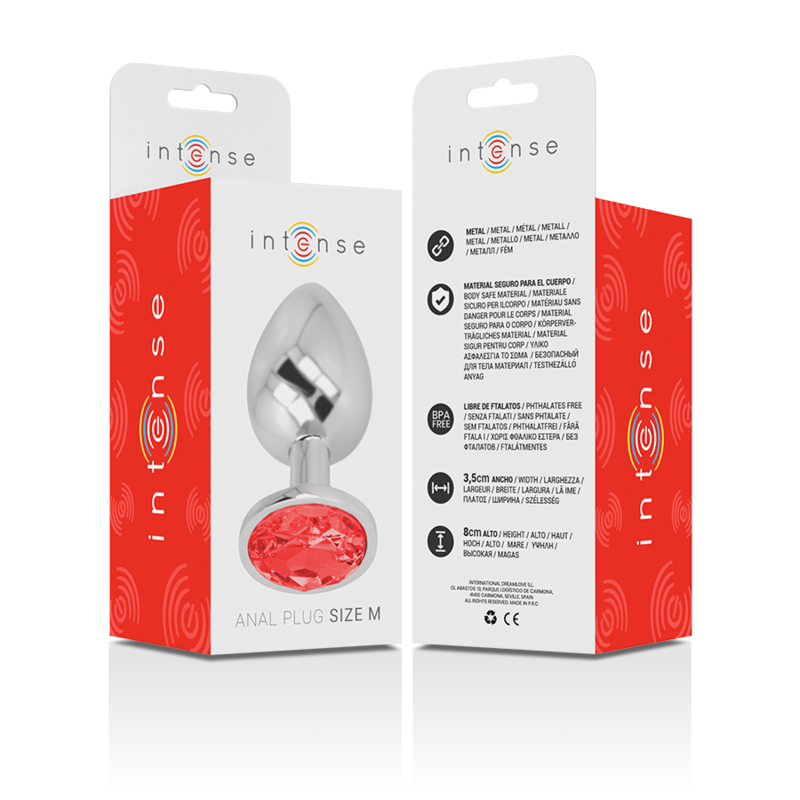 INTENSE - METAL ANAL PLUG WITH RED CRYSTAL SIZE M - ToysByMonk
