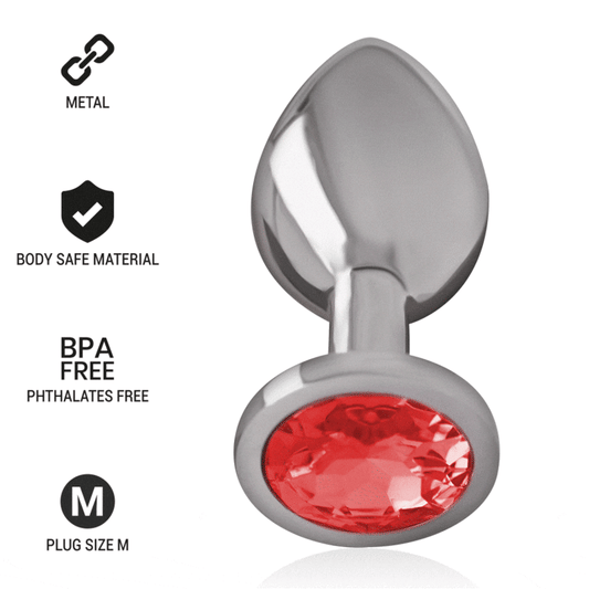 INTENSE - METAL ANAL PLUG WITH RED CRYSTAL SIZE M - ToysByMonk