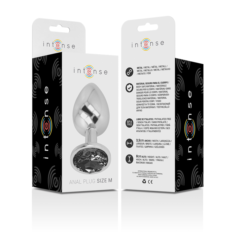 INTENSE - ALUMINUM METAL ANAL PLUG WITH BLACK GLASS SIZE M INTENSE ANAL TOYS