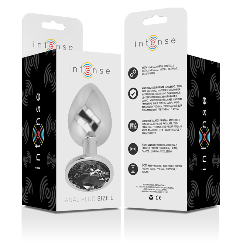 INTENSE - ALUMINUM METAL ANAL PLUG WITH BLACK GLASS SIZE L - ToysByMonk
