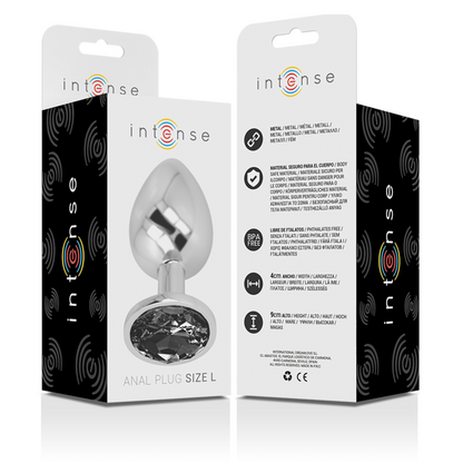 INTENSE - ALUMINUM METAL ANAL PLUG WITH BLACK GLASS SIZE L INTENSE ANAL TOYS