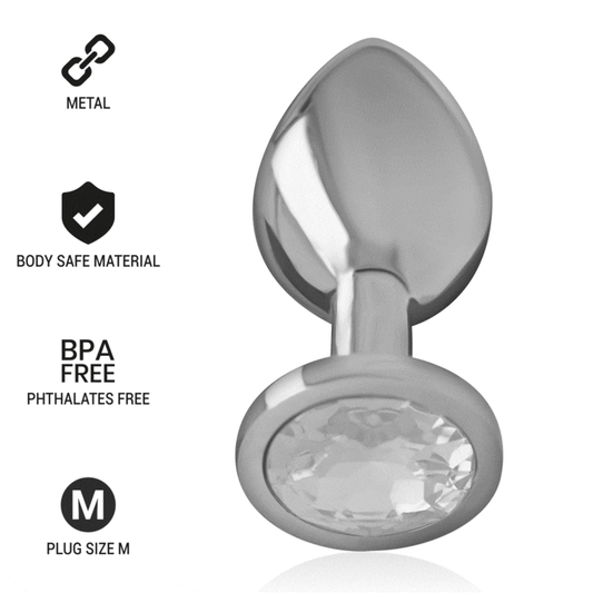 INTENSE - ALUMINUM METAL ANAL PLUG WITH SILVER CRYSTAL SIZE M INTENSE ANAL TOYS